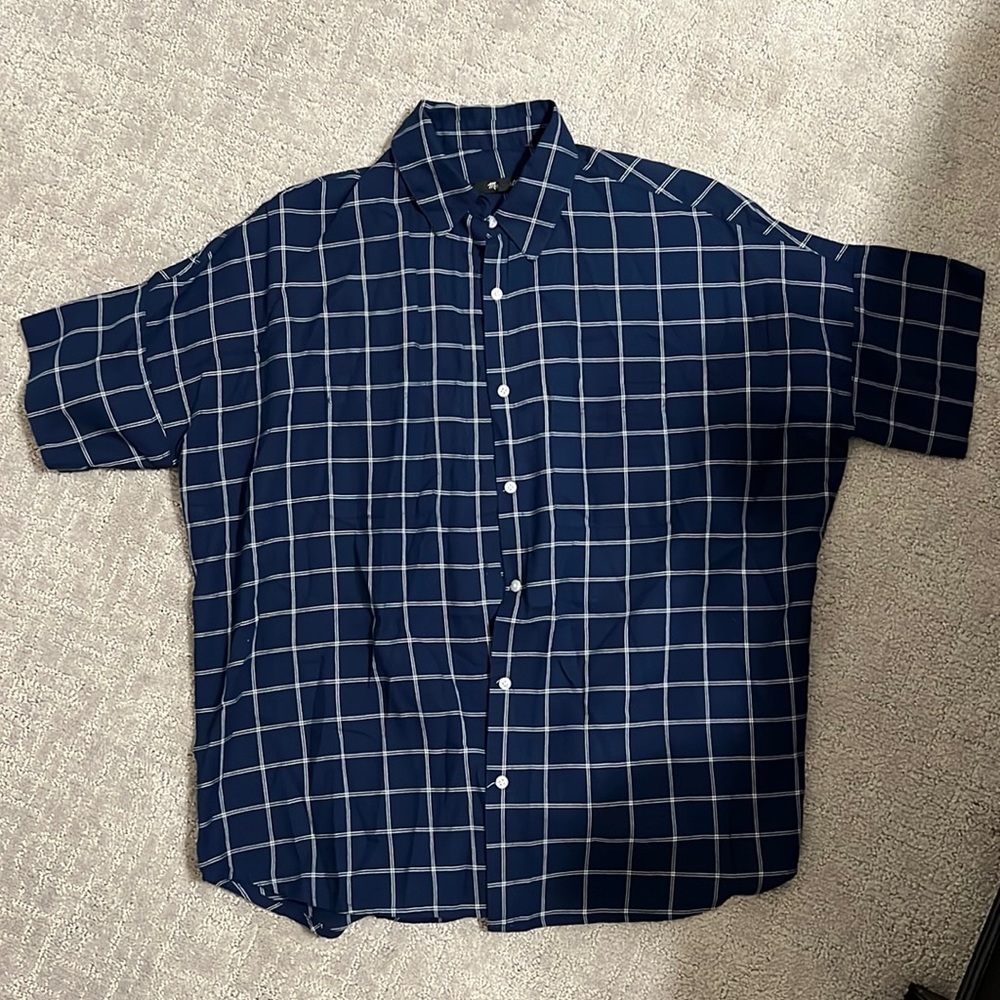 Madewell women’s size XS navy and white button down short sleeve blouse